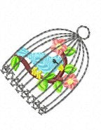 SAMPLE SALE Bird In Cage With Blooming Branch