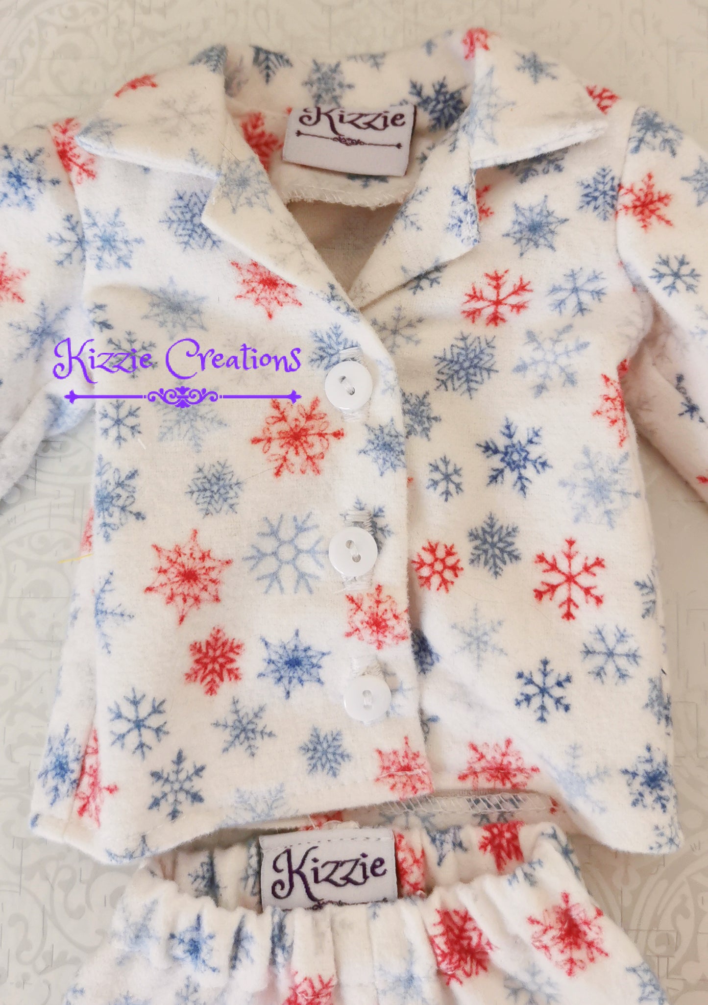 White With Snowflakes Pants Set Flannel Doll Pajamas