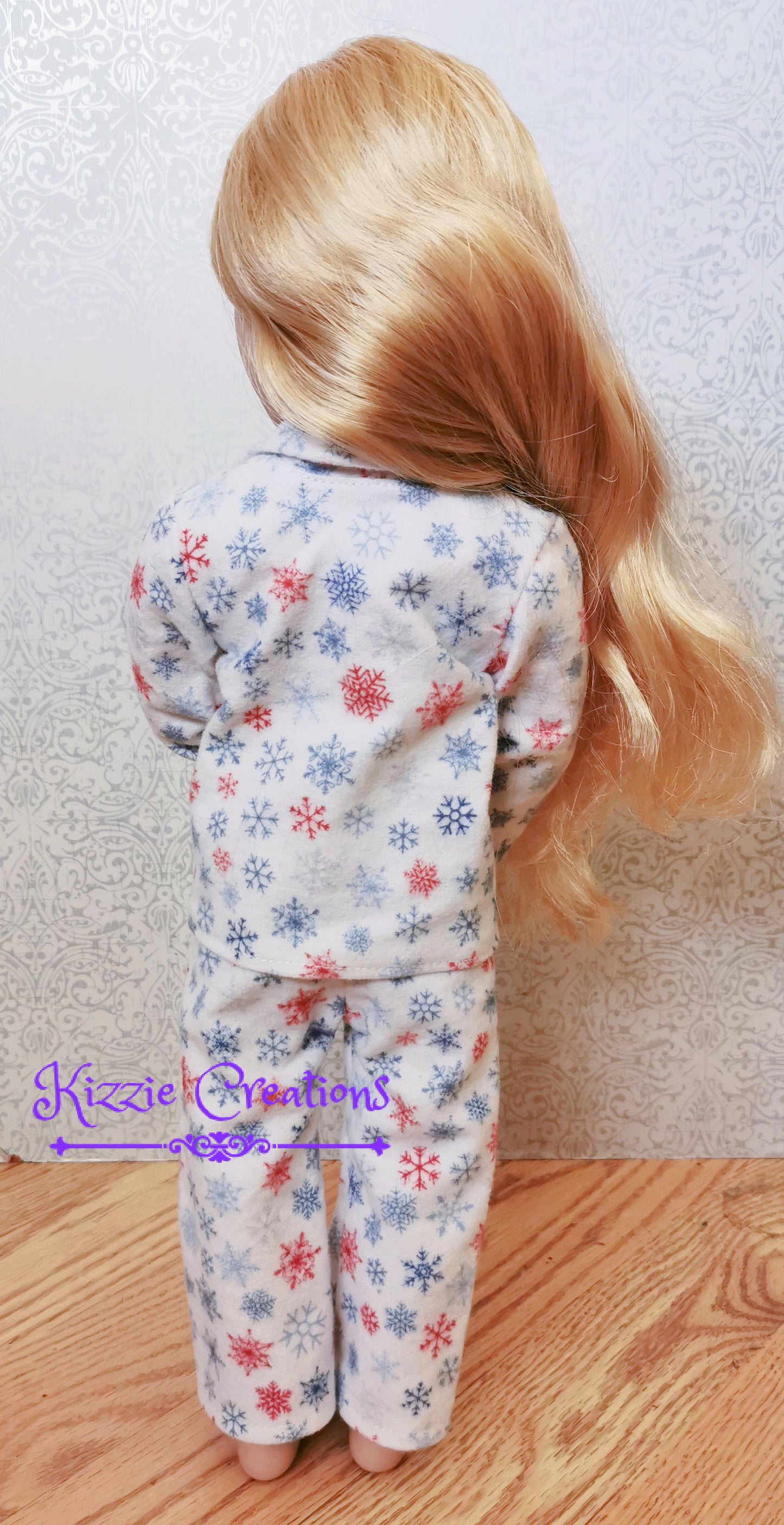 White With Snowflakes Pants Set Flannel Doll Pajamas