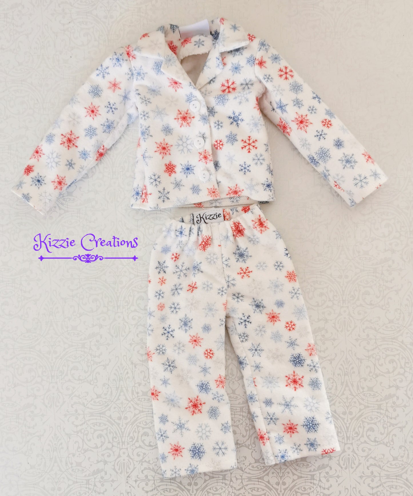 White With Snowflakes Pants Set Flannel Doll Pajamas