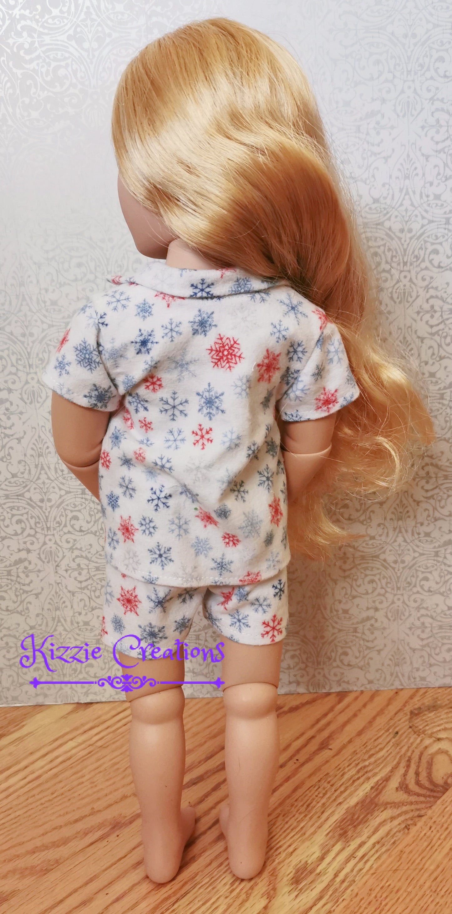 White With Snowflakes Shorts Set Flannel Doll Pajamas