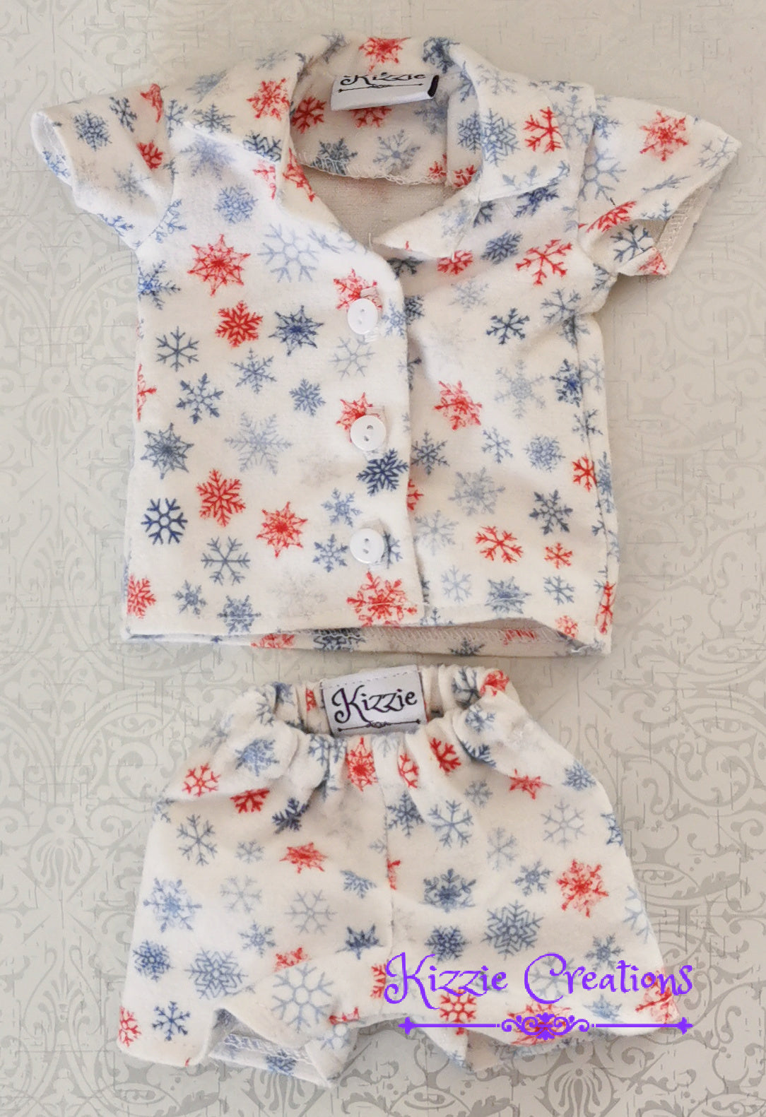 White With Snowflakes Shorts Set Flannel Doll Pajamas