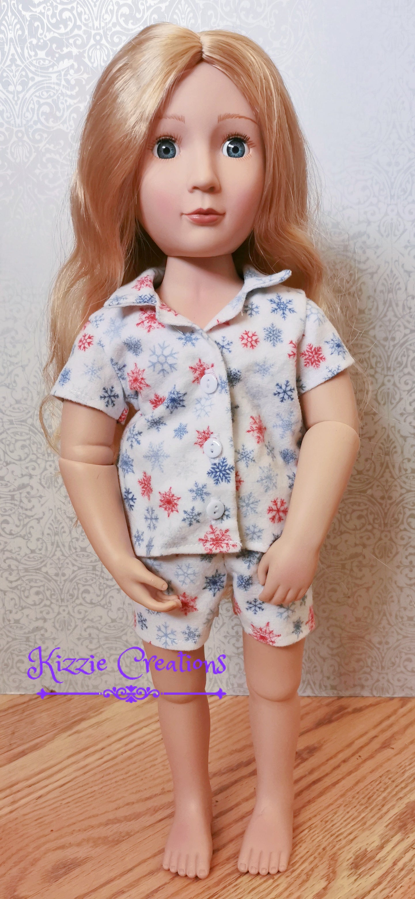 White With Snowflakes Shorts Set Flannel Doll Pajamas