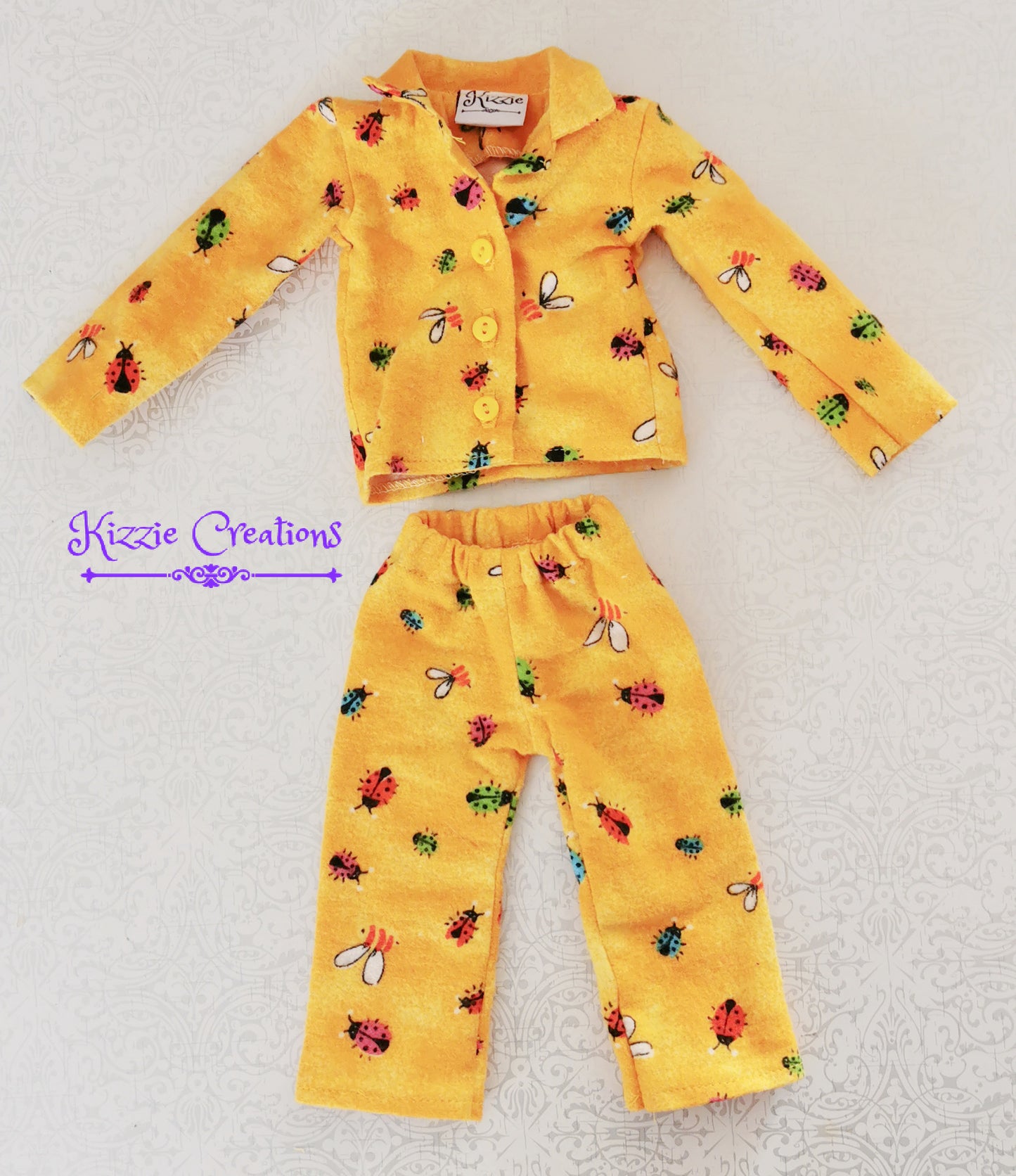 Yellow Marbled Pants Set Flannel Doll Pajamas