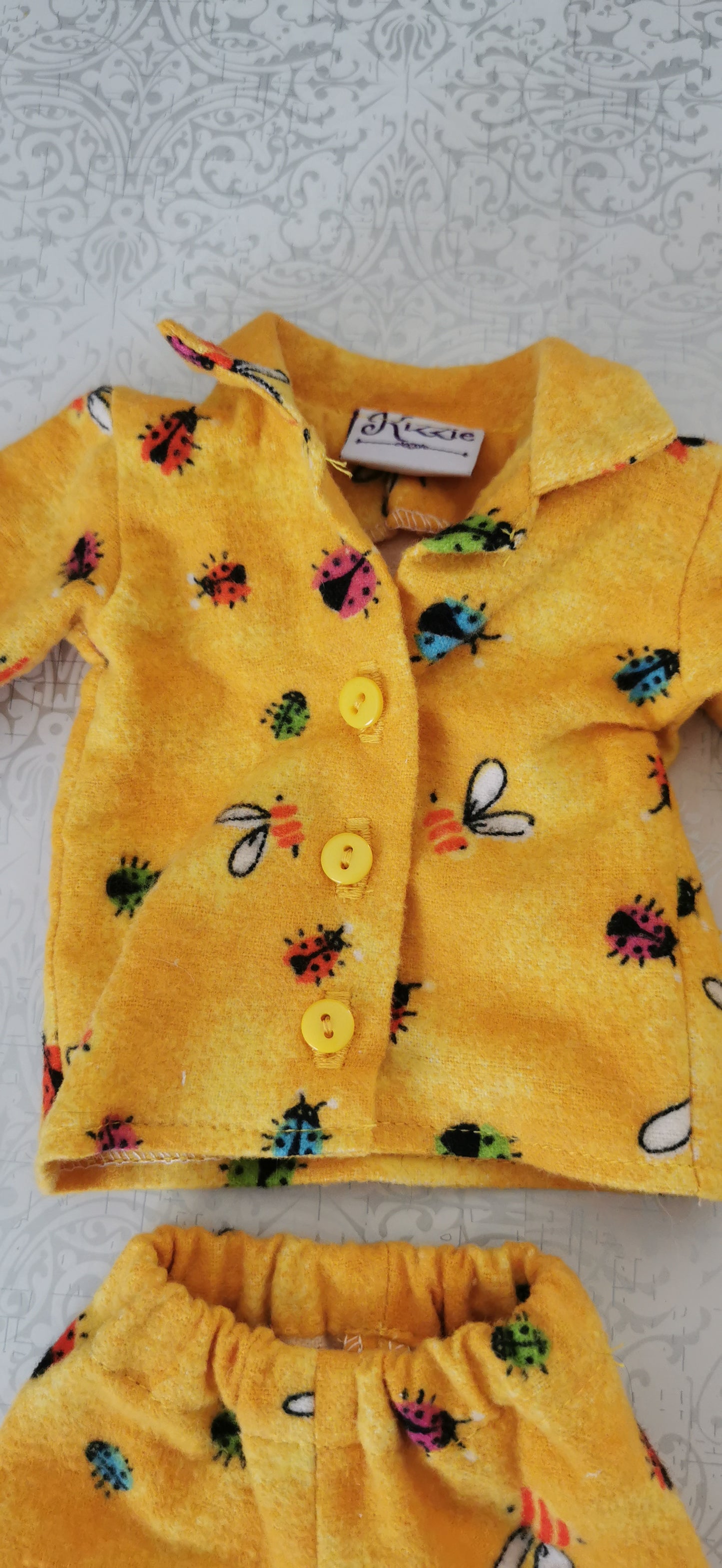 Yellow Marbled Pants Set Flannel Doll Pajamas