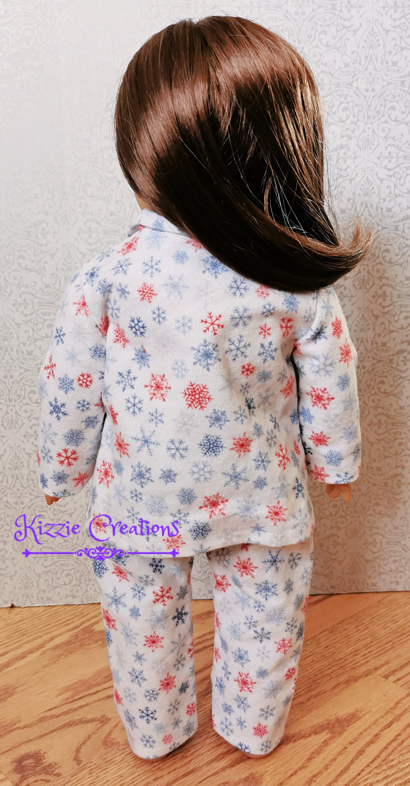 White With Snowflakes Pants Set Flannel Doll Pajamas