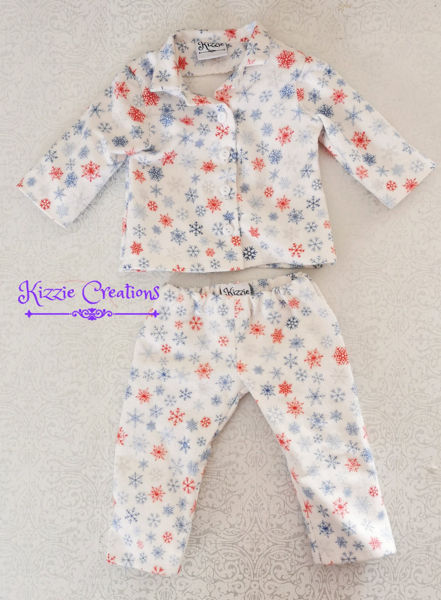 White With Snowflakes Pants Set Flannel Doll Pajamas