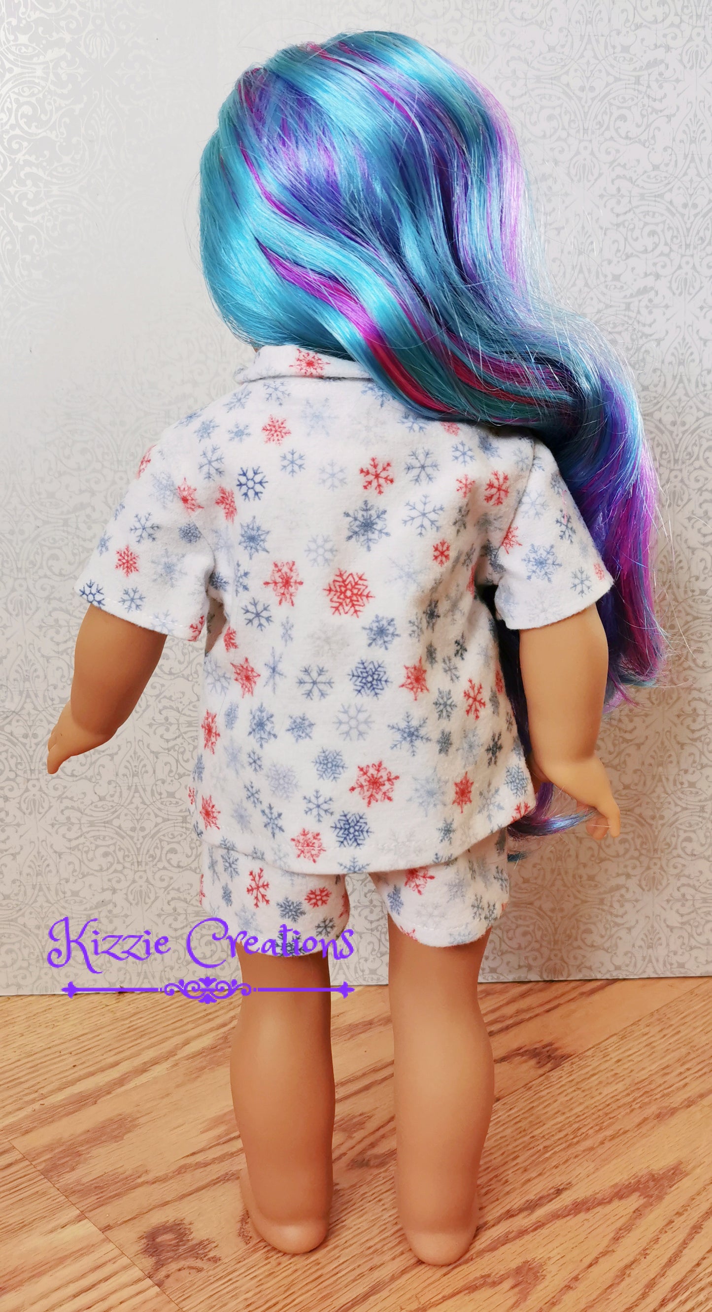 White With Snowflakes Shorts Set Flannel Doll Pajamas