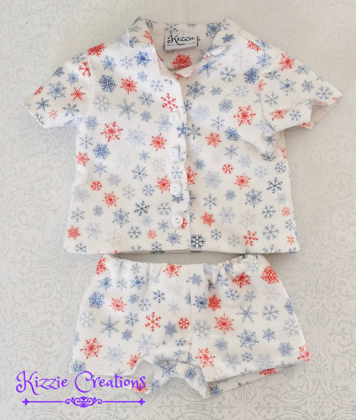 White With Snowflakes Shorts Set Flannel Doll Pajamas