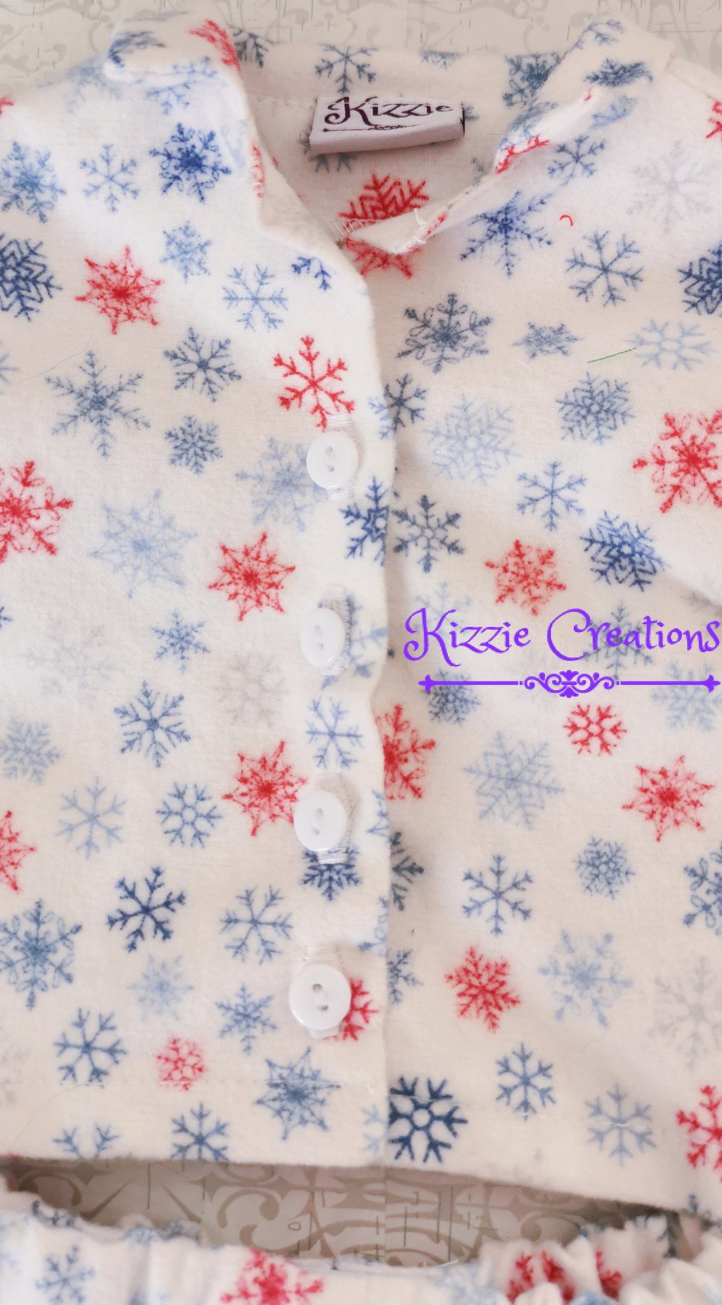 White With Snowflakes Shorts Set Flannel Doll Pajamas