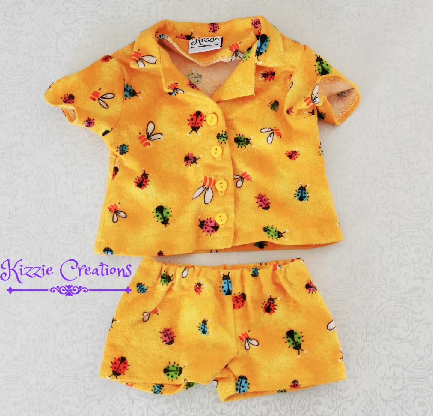 Yellow Marbled Shorts Set Flannel Doll Pajamas