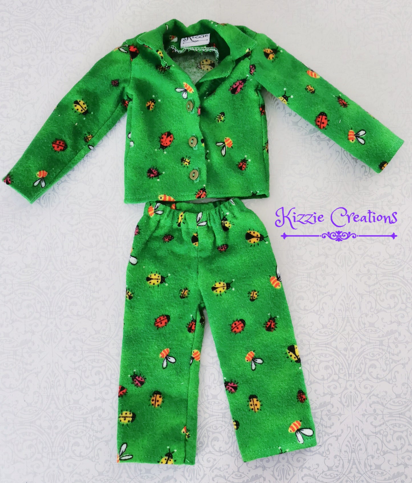 Green Marbled Pants Set Flannel Doll Pajamas