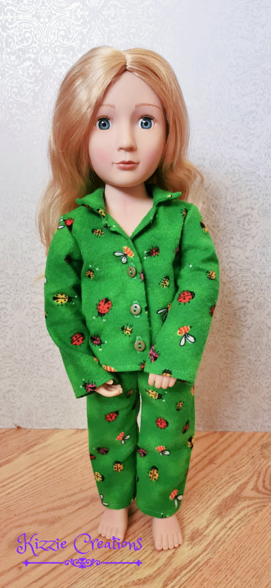 Green Marbled Pants Set Flannel Doll Pajamas