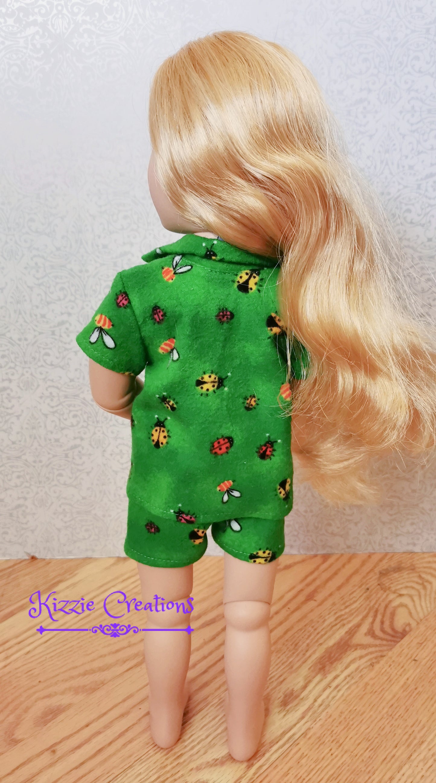 Green Marbled Shorts Set Flannel Doll Pajamas