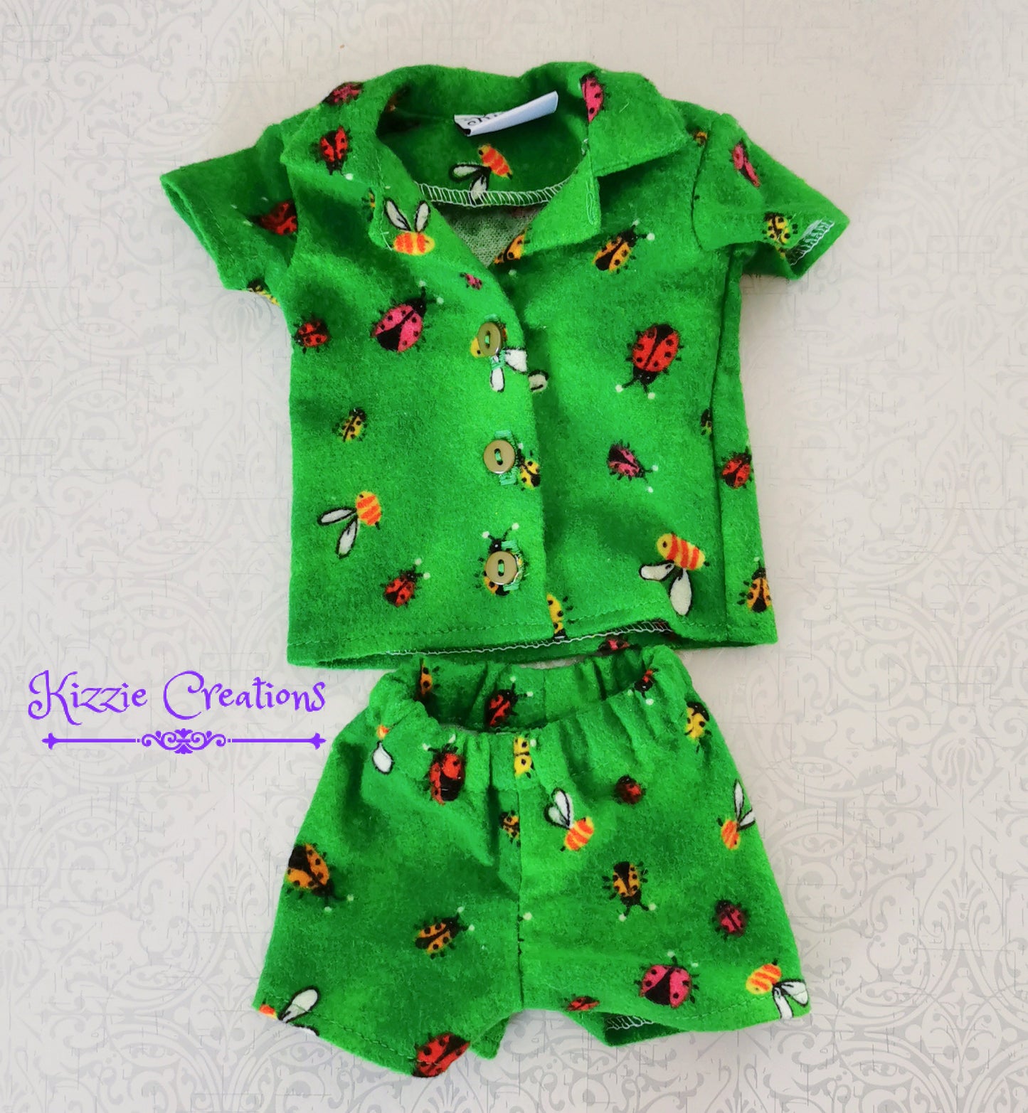 Green Marbled Shorts Set Flannel Doll Pajamas