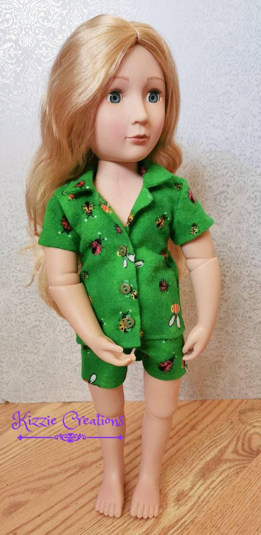 Green Marbled Shorts Set Flannel Doll Pajamas