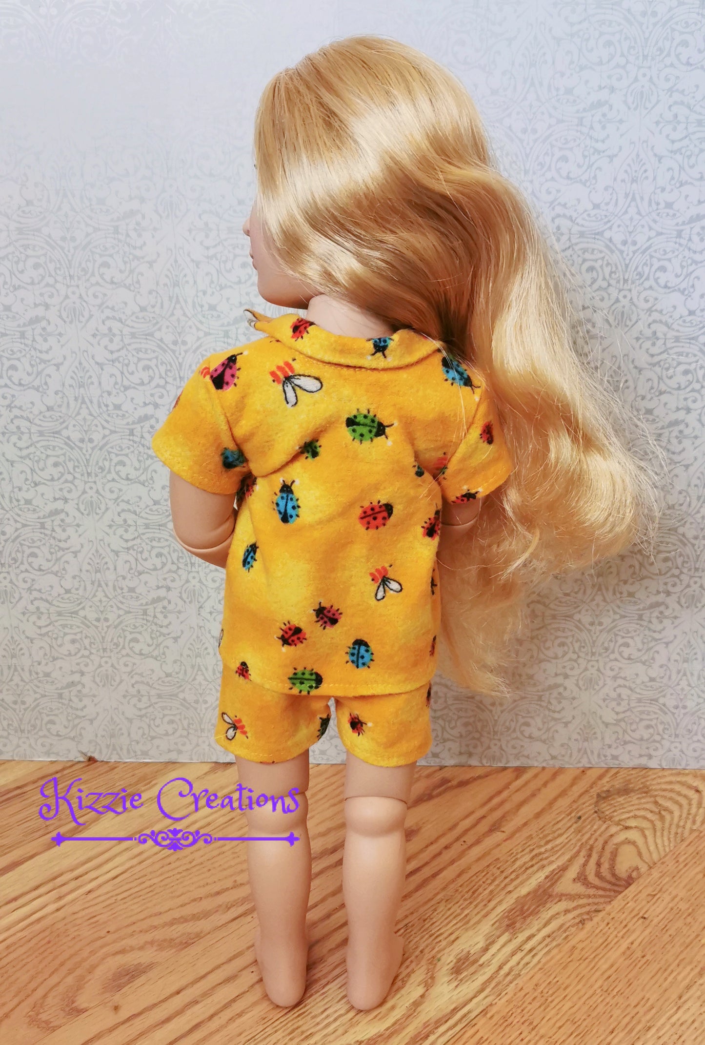 Yellow Marbled Shorts Set Flannel Doll Pajamas