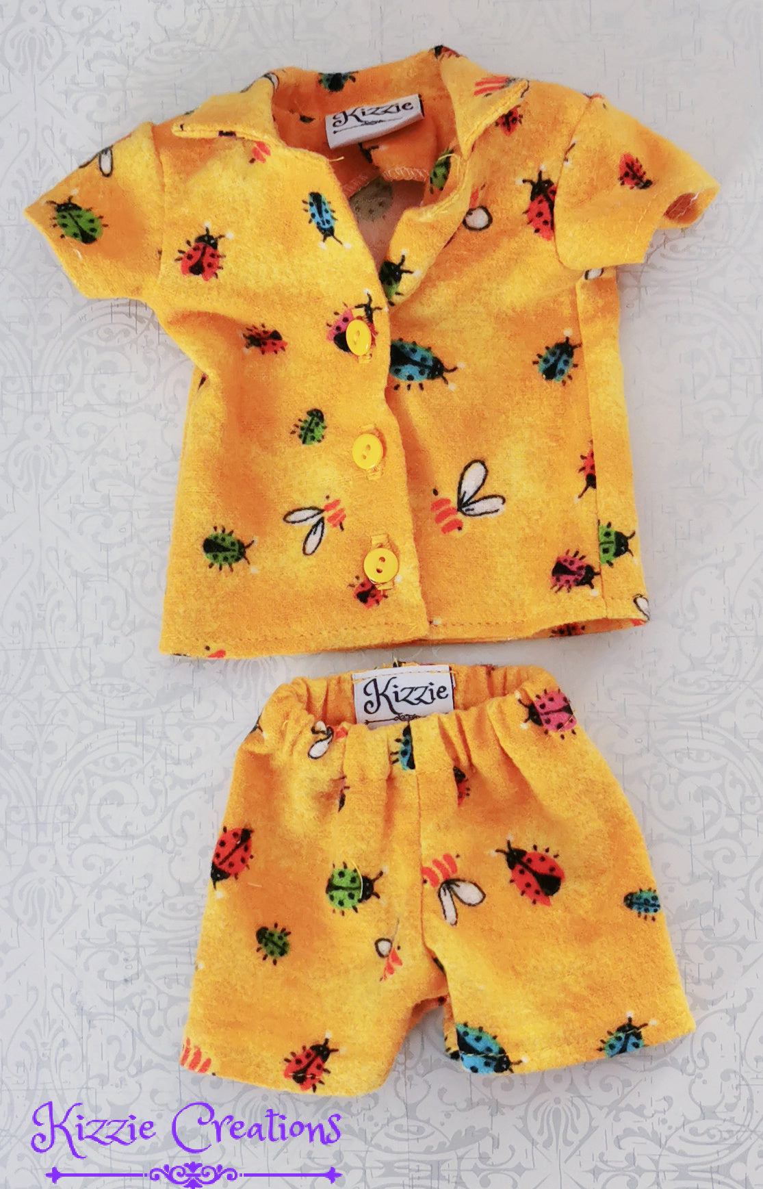 Yellow Marbled Shorts Set Flannel Doll Pajamas