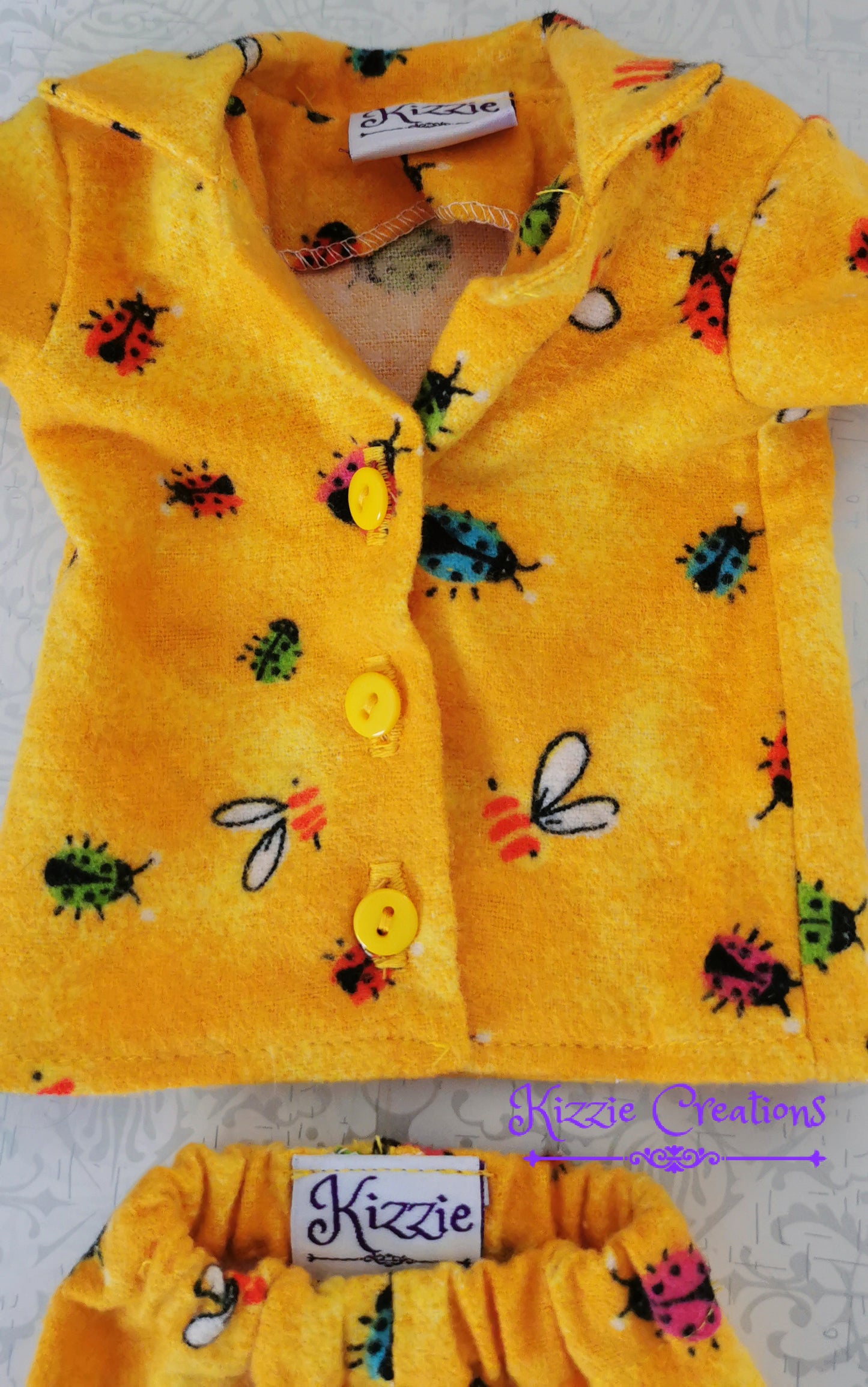 Yellow Marbled Shorts Set Flannel Doll Pajamas