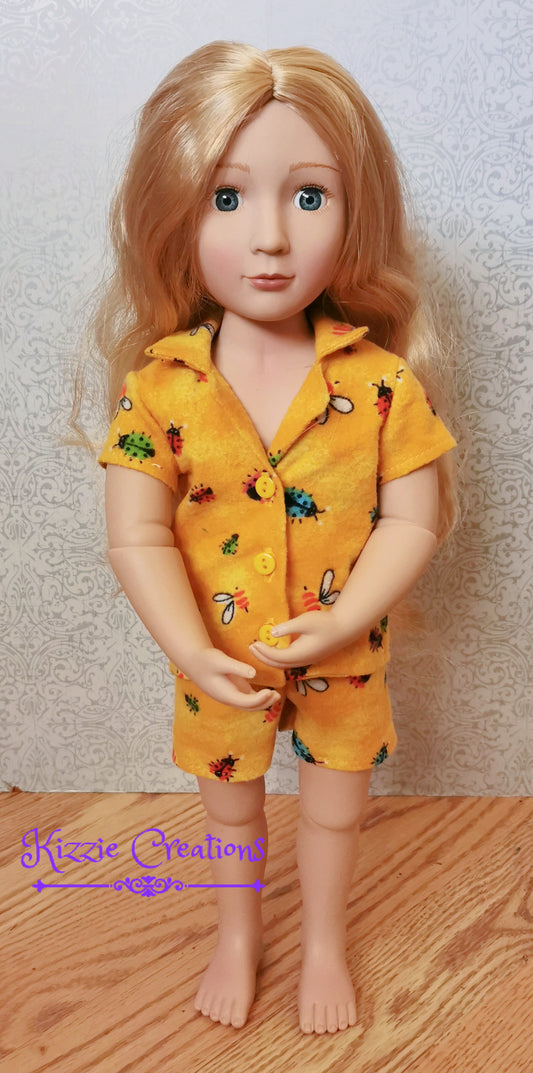 Yellow Marbled Shorts Set Flannel Doll Pajamas