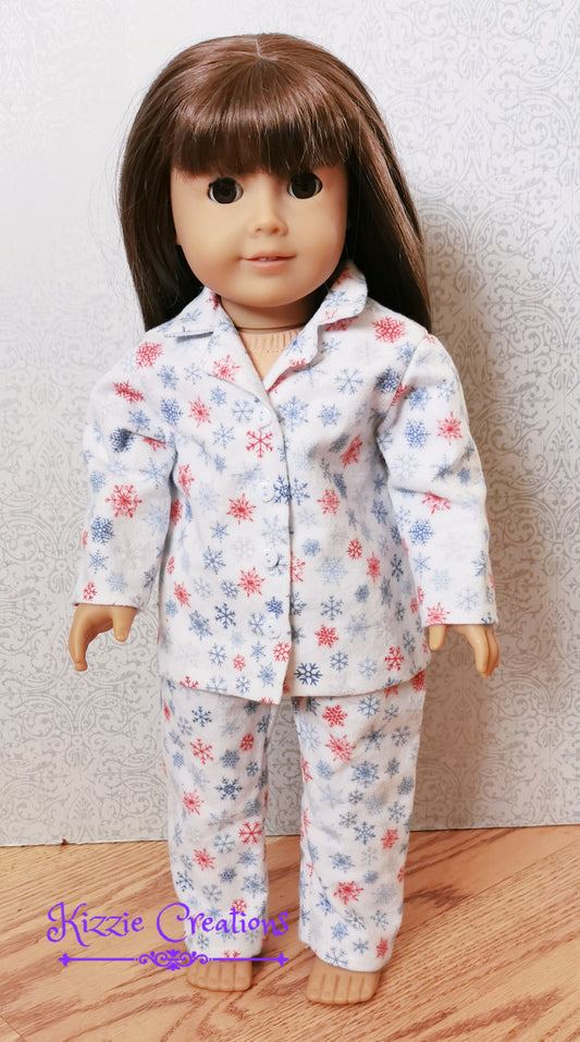White With Snowflakes Pants Set Flannel Doll Pajamas
