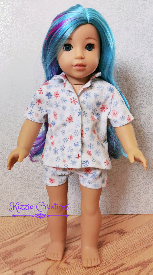 White With Snowflakes Shorts Set Flannel Doll Pajamas