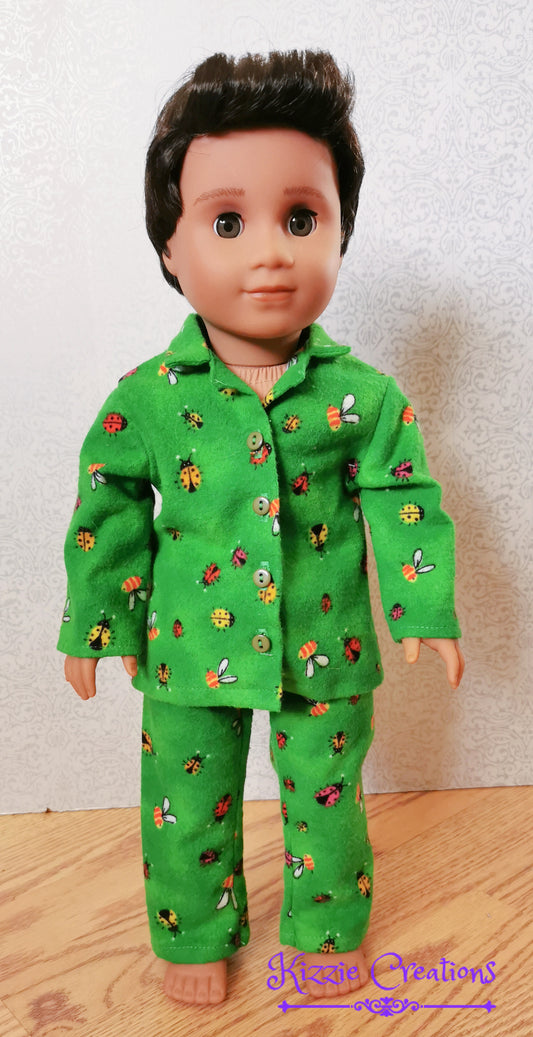 Green Marbled Pants Set Flannel Doll Pajamas