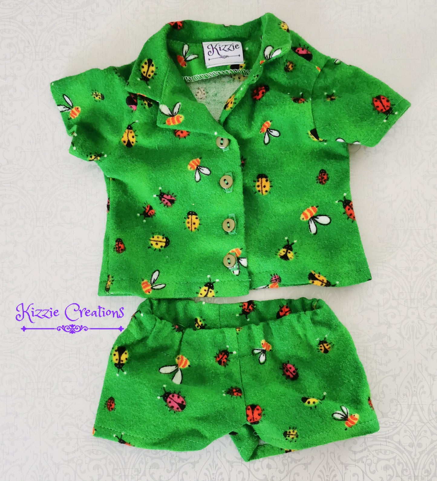Green Marbled Shorts Set Flannel Doll Pajamas