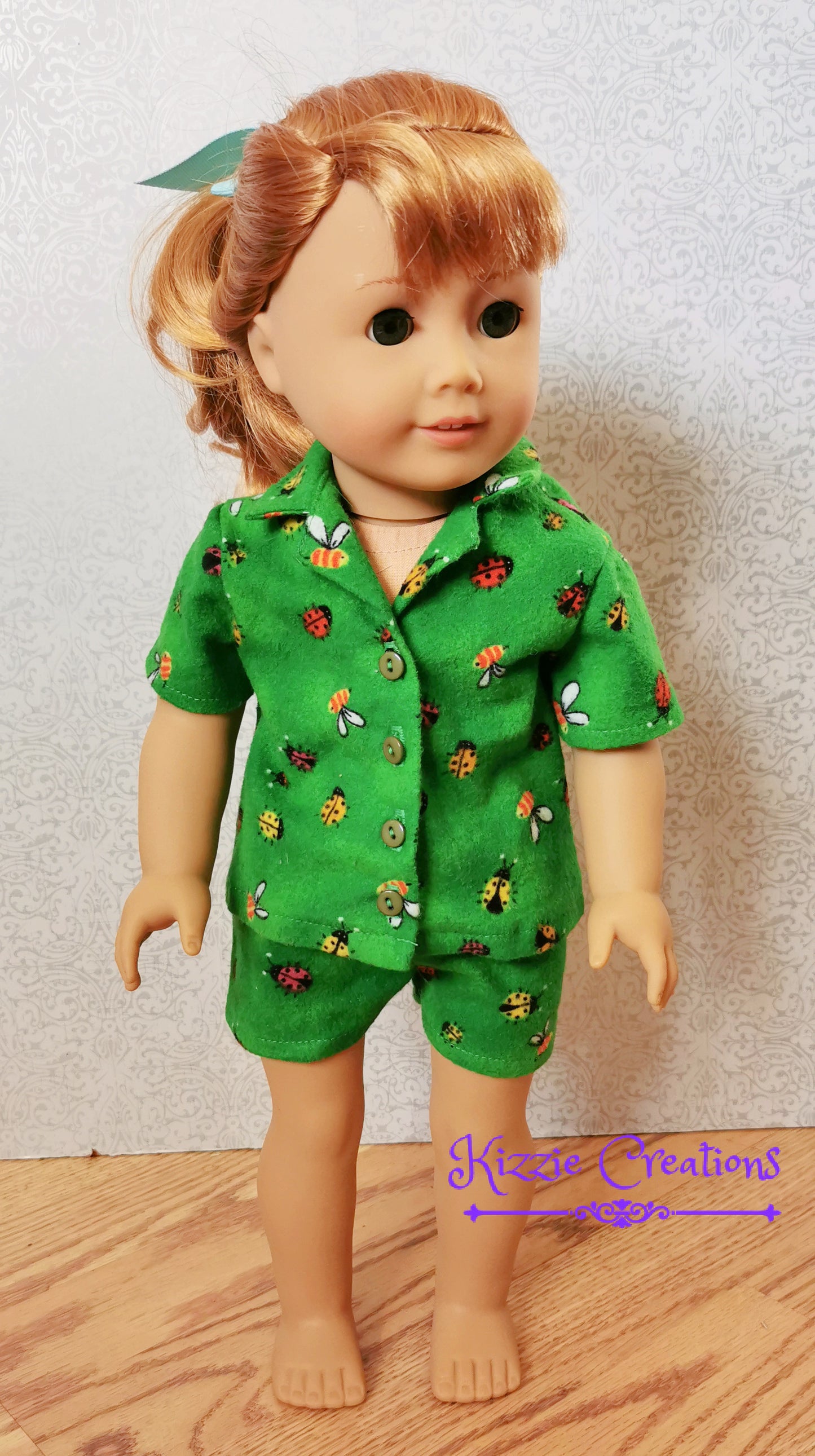 Green Marbled Shorts Set Flannel Doll Pajamas