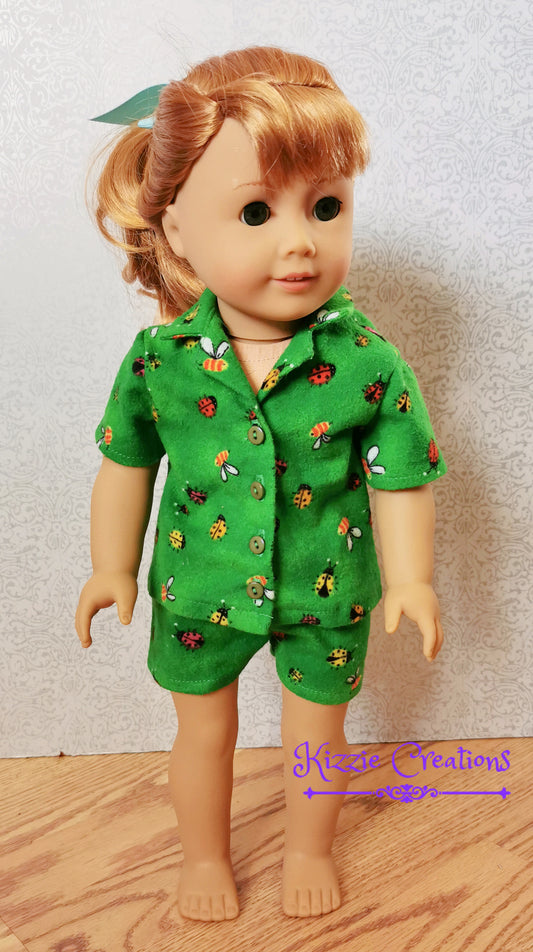 Green Marbled Shorts Set Flannel Doll Pajamas