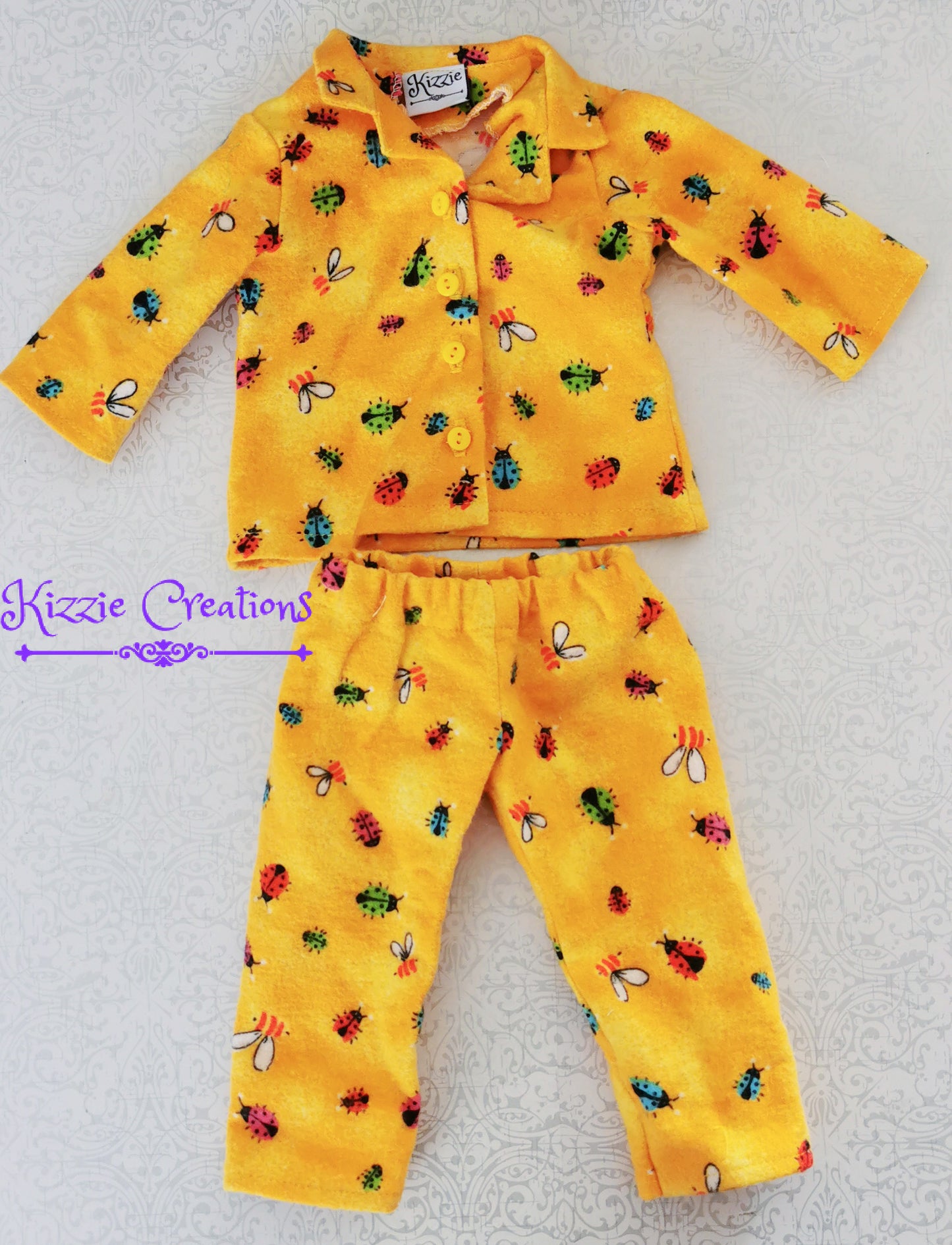 Yellow Marbled Pants Set Flannel Doll Pajamas