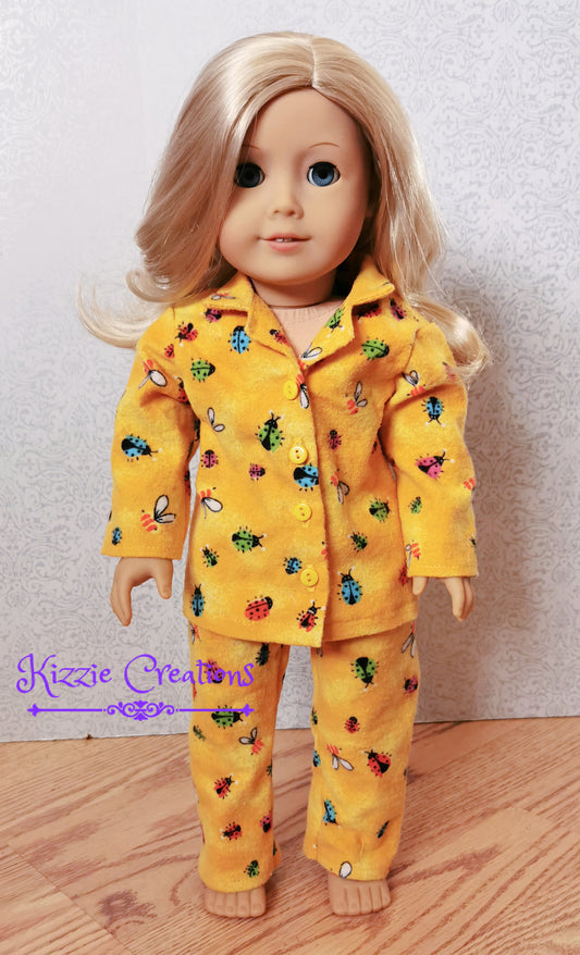 Yellow Marbled Pants Set Flannel Doll Pajamas