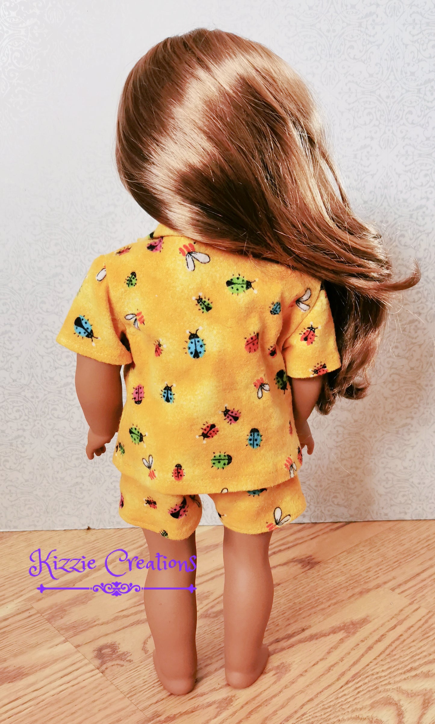 Yellow Marbled Shorts Set Flannel Doll Pajamas