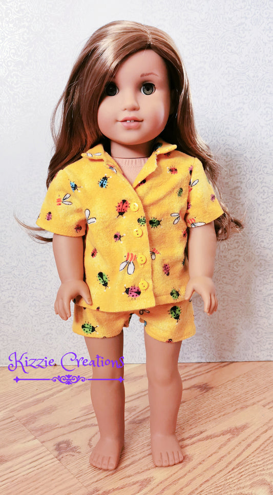 Yellow Marbled Shorts Set Flannel Doll Pajamas